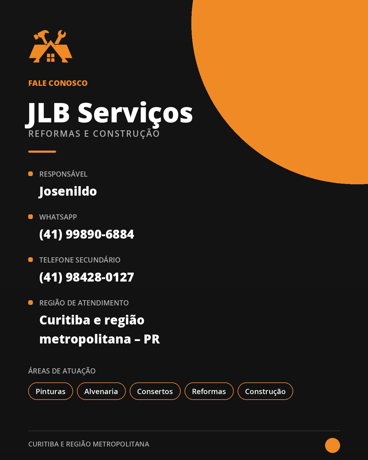 Cartão de contato da JLB Serviços com WhatsApp, telefone e região de atendimento